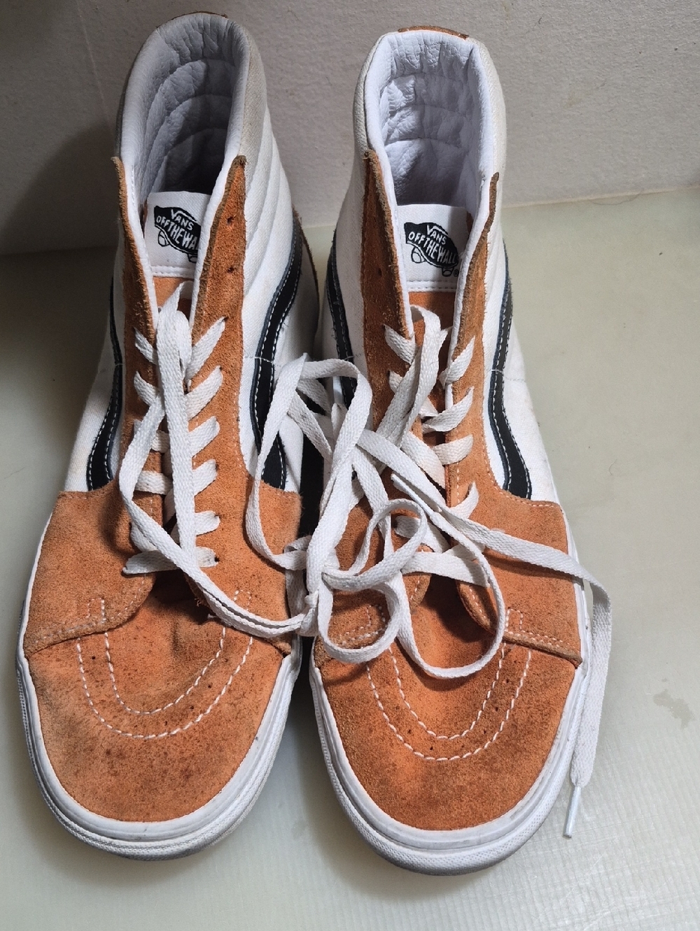 Vans High-Top Sneakers in Rust and White with Black Stripe